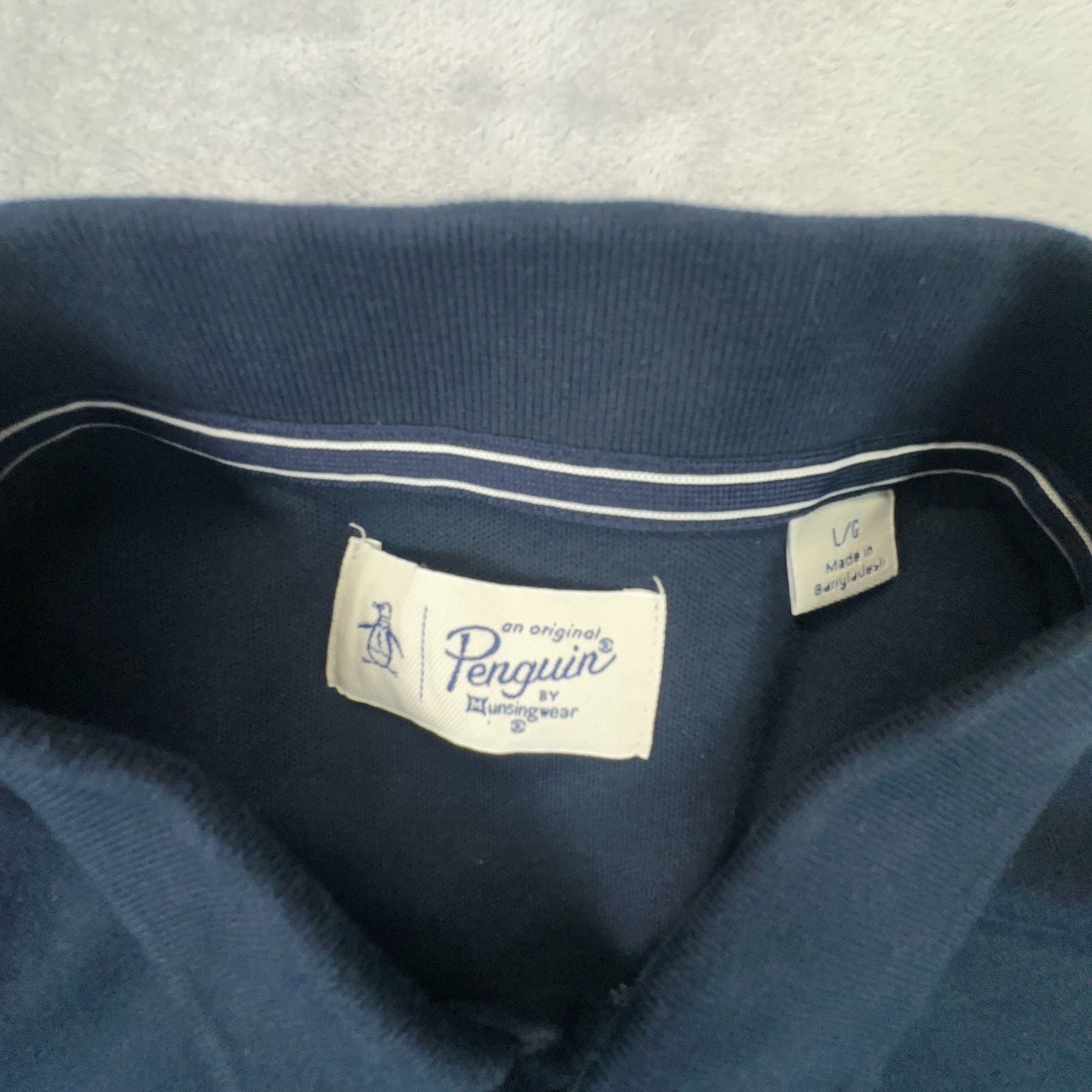 Original Penguin Men’s Grey Striped Polo T-Shirt Size XL Very Good Condition image 3