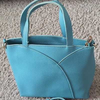 Blue Small Satchel Top Handle Bag w/ Detachable Adjustable Strap, Zip, Tassel