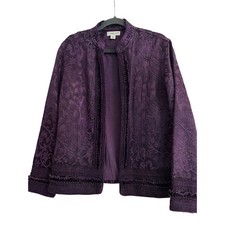 Coldwater Creek Purple Floral Jacquard Open Front Jacket Blazer Large Chic