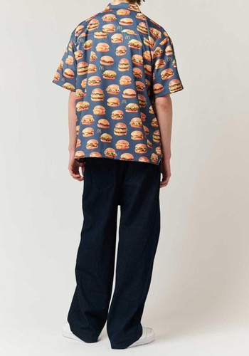 Graniph × McDonald's I'm hungry Big Silhouette Open Collar Shirt Hamburger USED - Picture 8 of 16