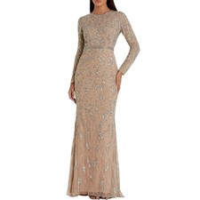 MAC DUGGAL 5124 Mocha Long Sleeve Beaded Evening Gown Size 14 NWT 598
