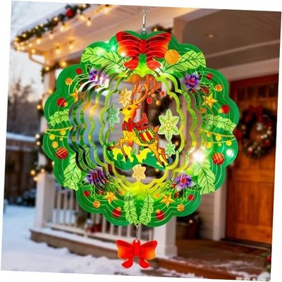 Stainless Steel 3D Wind Spinner Garden Decor, for Grandma Christmas Reindeer