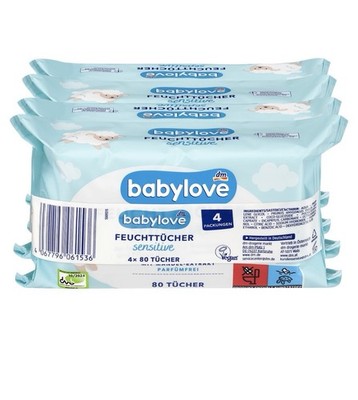 babylove Sensitive Baby Wipes 4x80 Wipes  German Babycare   dm Exclusive