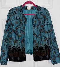 Coldwater Creek 12 Open Lined Blazer Jacket Teal Blue Brown Black