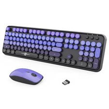 Wireless Keyboard and Combo, 2.4GHz Colorful Keyboard Cute Typewriter Full-Si...