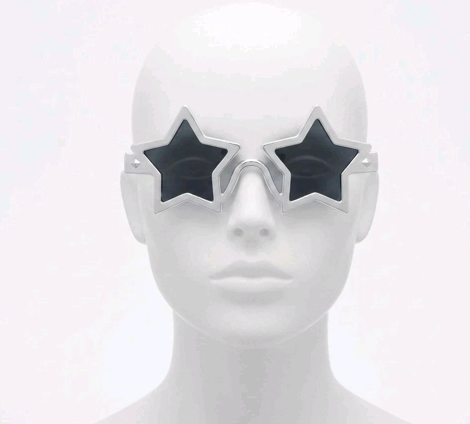 Star Shaped Costume Sunglasses Silver Frame Fun Novelty Party Glasses