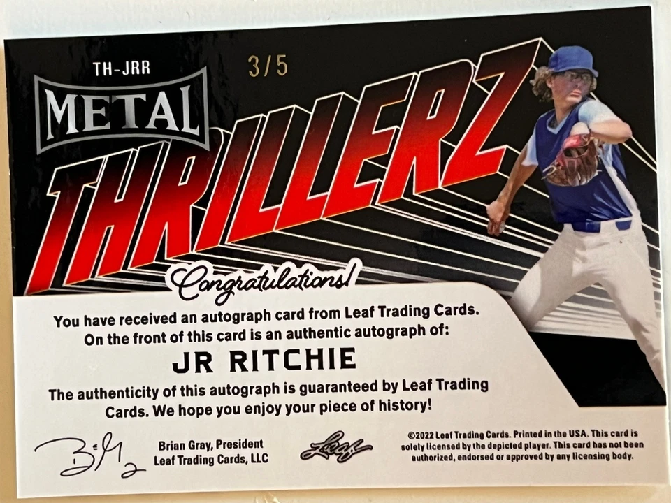 JR Ritchie Auto RC 3/5 THRILLERZ Refractor Atlanta Braves New #2 Prospect AAA - Image 2 of 2