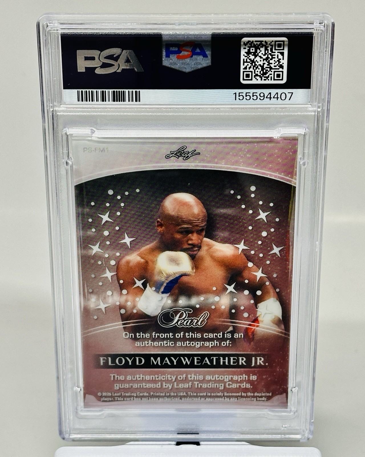 2025 Leaf Pearl Floyd Mayweather Jr Auto Silver Glitter /3 PSA 9 Mint PSFM1 POP1 view 3