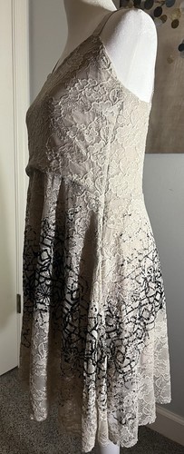 Free People Women’s Grey Black Lace Overlay Boho Babydoll Mini Lined Dress Large - 第 19/21 張圖片