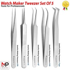 Professional Watch Maker Tweezer Set of 5 Anti-Magnetic Stainless Steel Tools