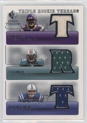 2007 SP Rookie Threads Triple Sidney Rice Ted Ginn Jr Anthony Gonzalez RC uk2
