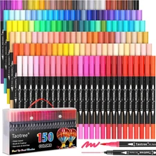 150 Colors Dual Tip Art Markers Pens for Adult Coloring Book, Artist Fine & Brus