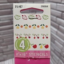 UNUSED VTG Plaid Stencils 4 2" X 12" Strips Cherries Apples Pears Fruit NIP