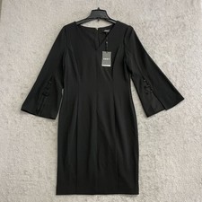 DKNY Women's Size 10 Black Bell Sleeve Sheath Dress With Beaded Detail P0031