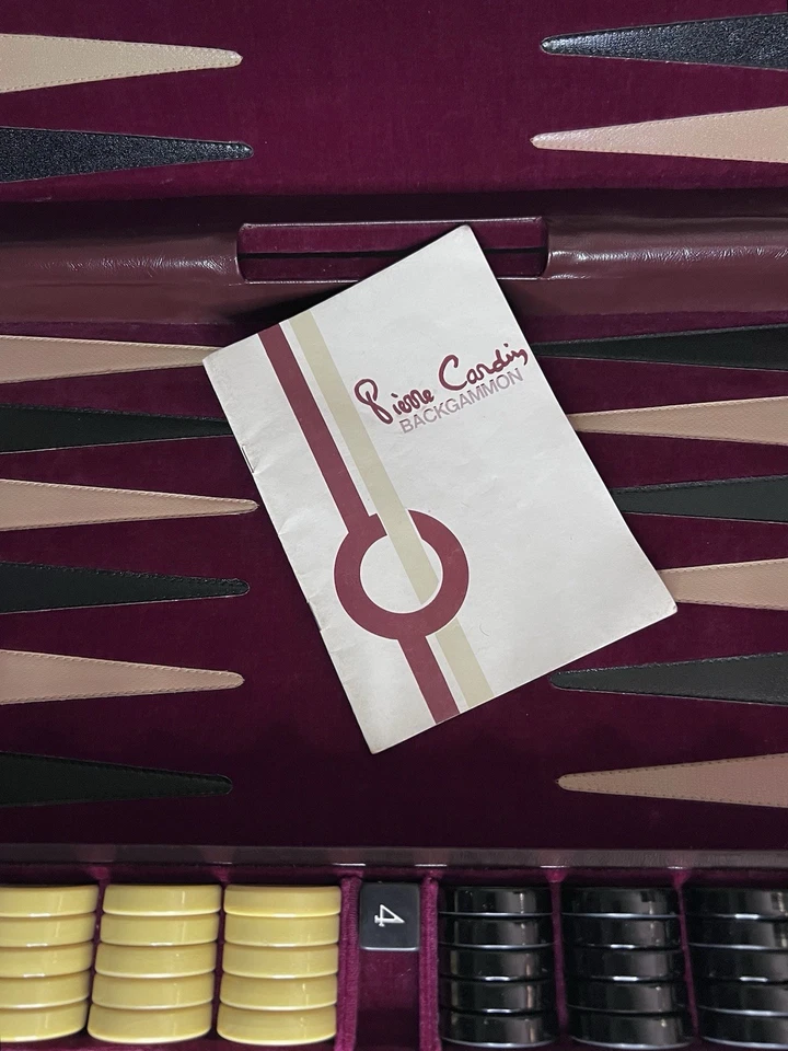 Vintage Pierre Cardin Backgammon Set Velour Attaché Case 1970s w/ Cups Manual - Image 3 of 4