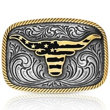 Montana Silversmiths Western Patriotic Longhorn Buckle