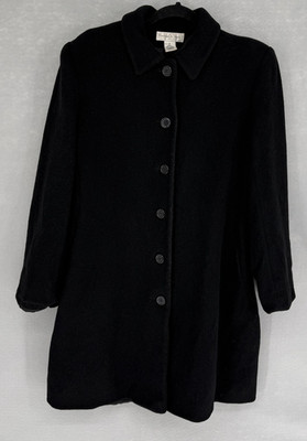 Preston & York Wool Coat Womens 12 Black Button Lined Mid Length Overcoat