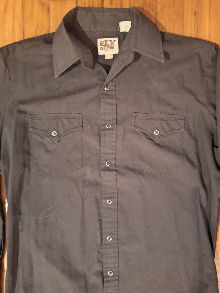 Camisa Western Vintage Ely Cattleman Manga Larga Perla A Presión - Negra - Talla Mediana Foto 2 de 4
