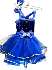 Dance Costume Weissman 64830 Blue Velvet Sz SC Child Ballet Tutu Tap Sequins Bow