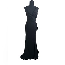 NWT Ieena for Mac Duggal Faux Wrap Rhinestone Strap Gown Black Size 2