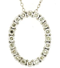 ESTATE .15CT DIAMOND 14K WHITE GOLD OPEN OVAL SHARED PRONG LOVE FLOATING PENDANT