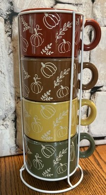 Soup Coffee Mugs Set Of 4 Stacking Tower Rack 12oz Ea DW Micro Safe 11.5''tall