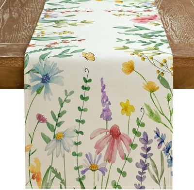 GEEORY Spring Table Runner 13x72 Inch Watercolor Wild Flower Farmhouse Rustic Ho