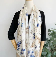 100%Silk Mulberry 180X65cm Scarf Women Neckerchief Wrap blue yellow flower Print