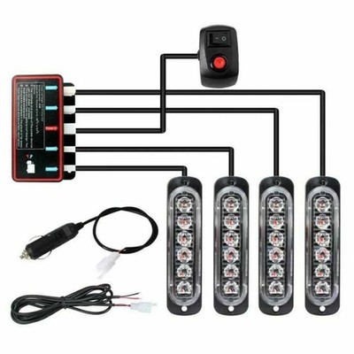 4x 6 LED Amber Blinklicht Bar Strobe Warnlicht Auto 12V LKW Sicherheit