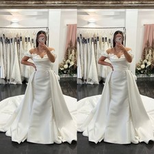 Elegant Mermaid Wedding Dresses with Detachable Train White Ivory Bridal Gowns