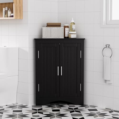 Mueble esquinero de baño, armario de almacenamiento de piso para el hogar con dos puertas y - Imagen 2 de 8