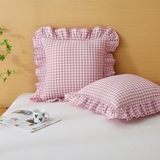2 Pack Vintage Pink/White Plaid Ruffle 20" x 20" - Set of 2 Vintage Pink Plaid