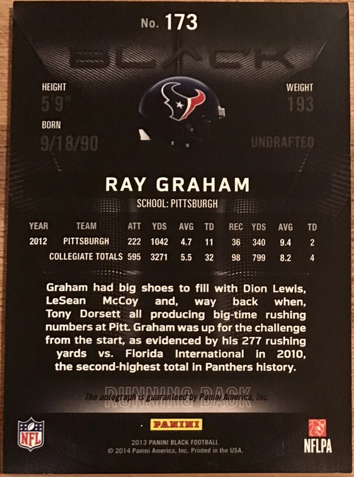 2013 Panini Black Rookie Signatures GOLD Ray Graham #173 #’d 08/25 - Image 2 of 2