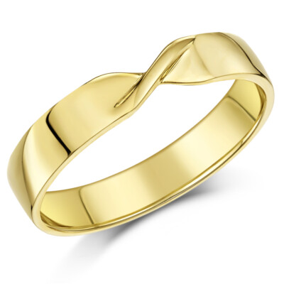 9 kt Gelbgold Twist Crossover Design Ring 4 mm Hofform Ehering