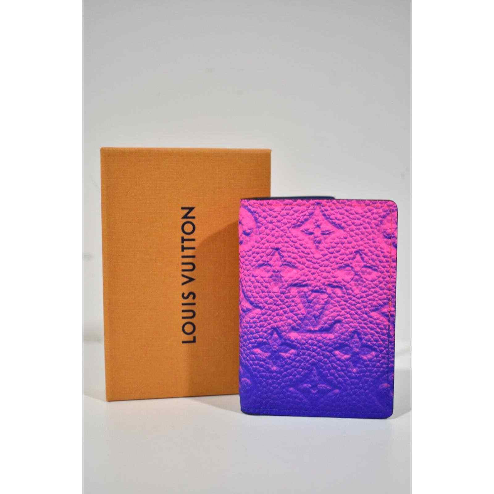 Louis Vuitton Taurillon Monogram Logo Pink Blue Ombre Pocket Organizer Wallet image 3
