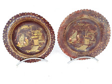 LOT DE 2 ASSIETTES EN CARTON BOUILLI DECOR JAPON JONQUE ø 16.5cm