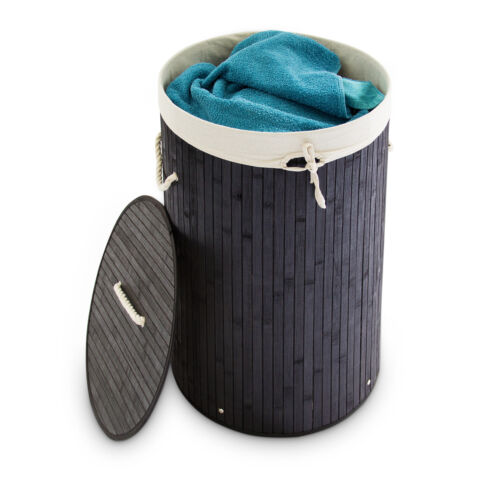Bamboo Folding Laundry Basket Bin Round Hamper 80L 65cm Tall 5 Colours Available - Picture 1 of 85