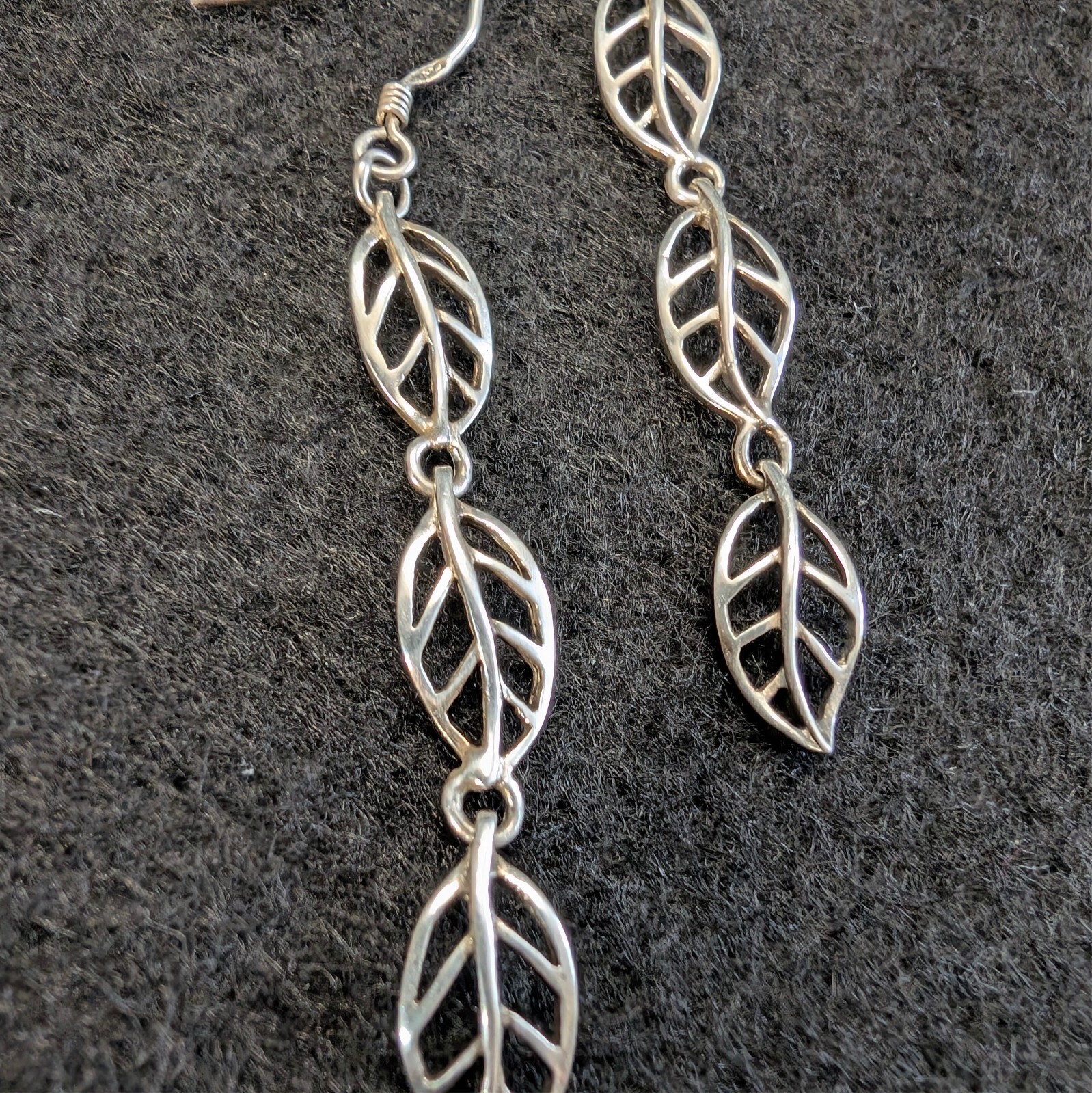 Sterling Silver Leaf Link Dangle Drop Earrings - image 3