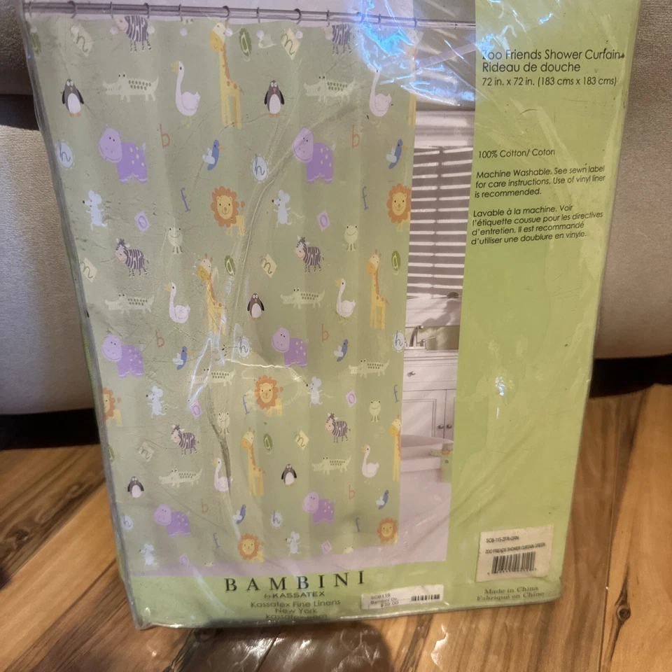 Cortina de ducha Bambini by Kassatex Zoo Friends 100 % tela algodón 72" x 72" nueva en paquete Foto 4 de 4