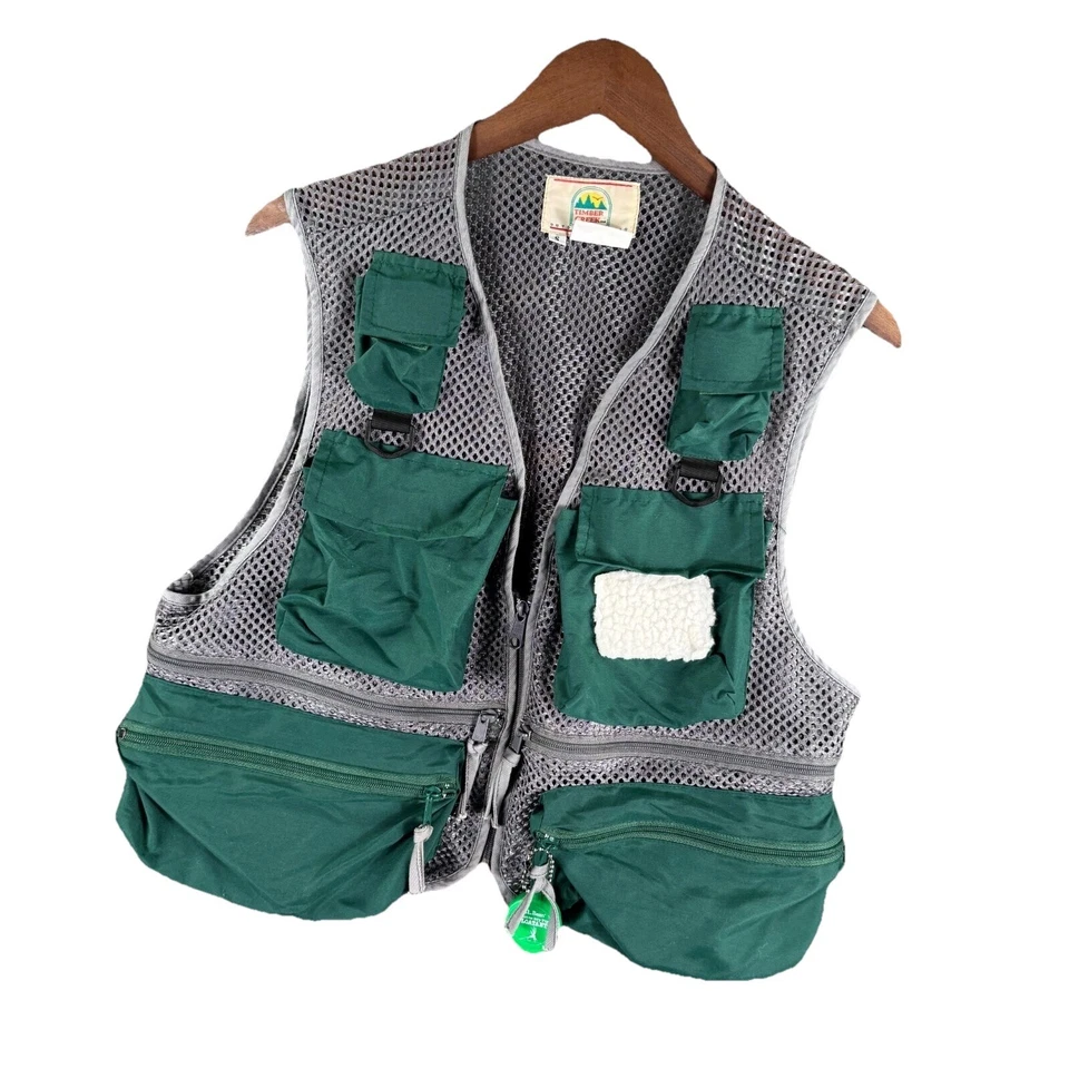 Vintage Timber Creek Fly Fishing Vest Men Small 6-Pocket Nylon Mesh Green Trout - Image 2 of 4