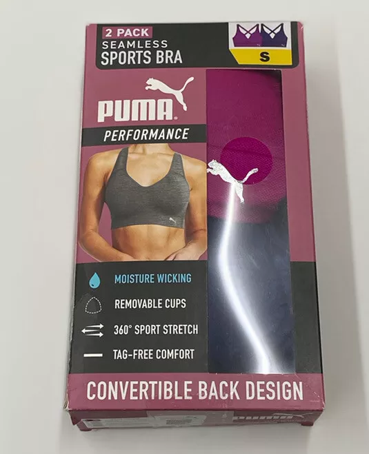 Puma Ladies' Seamless Performance Sports Bra 2 Pack, Purple/ Blue S