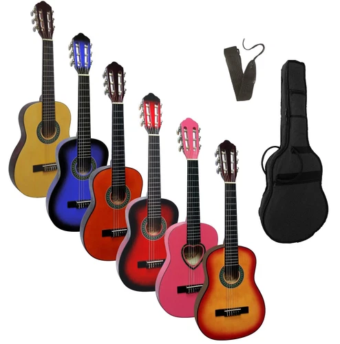 Gitarre/Kindergitarre 1/4, sunburst, natur, rot, blau, pink, Set mit Zubehör!