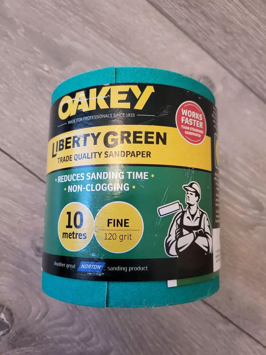 OAKEY Liberty Green Sandpaper 1 x 120 Grit Fine Roll 10 Metres
