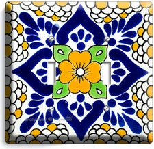 MEXICAN YELLOW TALAVERA TILE LOOK LIGHT SWITCH OUTLET PLATES KITCHEN FOLK DECOR