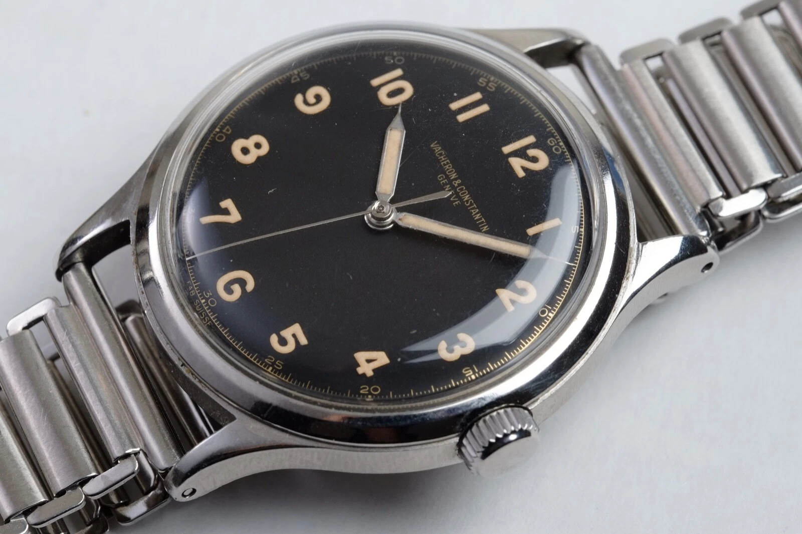 Vacheron Constantin — 1940s Vacheron Constantin Stainless Steel Waterproof Case Gay Freres Bracelet