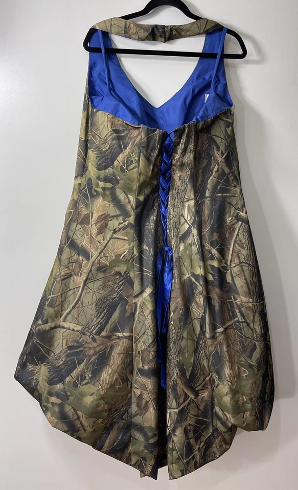 Moda Mujer Talla Grande 20 Camuflaje Azul Camuflaje Halter Alto Bajo Vestido Formal Foto 4 de 4