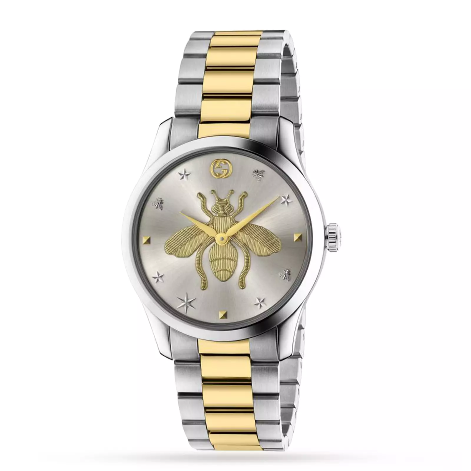 Montre Gucci G Timeless unisexe 38 mm cadran abeille argenté deux tons YA1264131