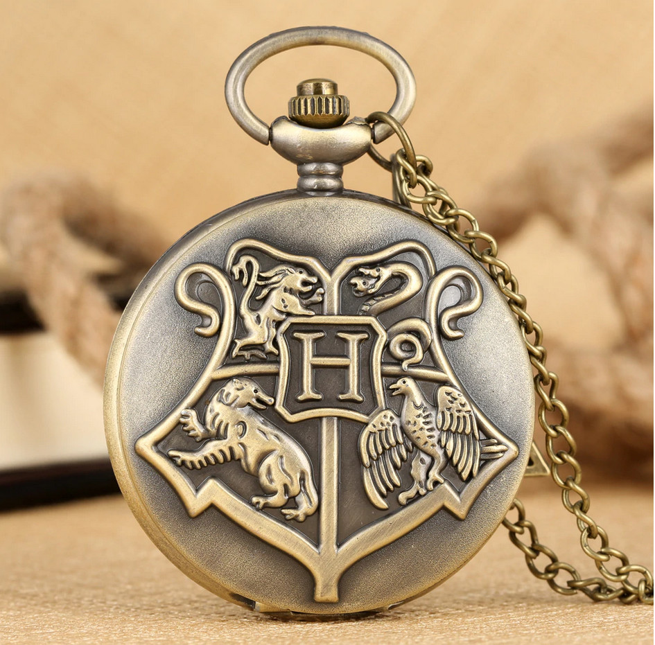 Montre de poche Harry Potter gousset rétro en bronze avec pochette et boîte gravée