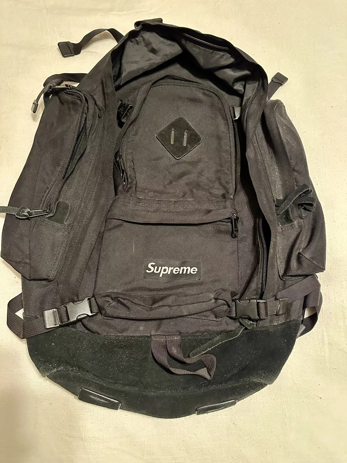 Boîte à dos en toile noire SUPREME 20th SS06 logo vintage