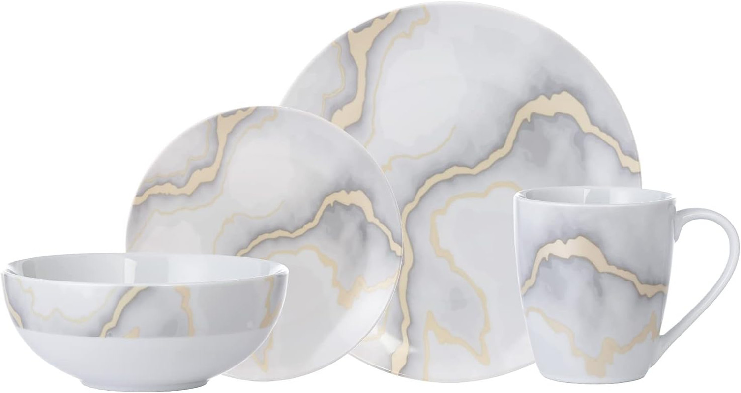 Electric Marble 16 Piece Dinnerware Set, Service for 4, Fiesta Dinnerware, Home